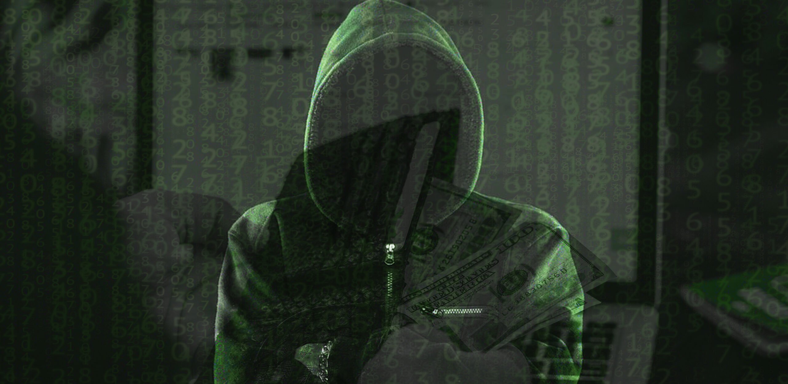 Hooded mystery hacker with no face 