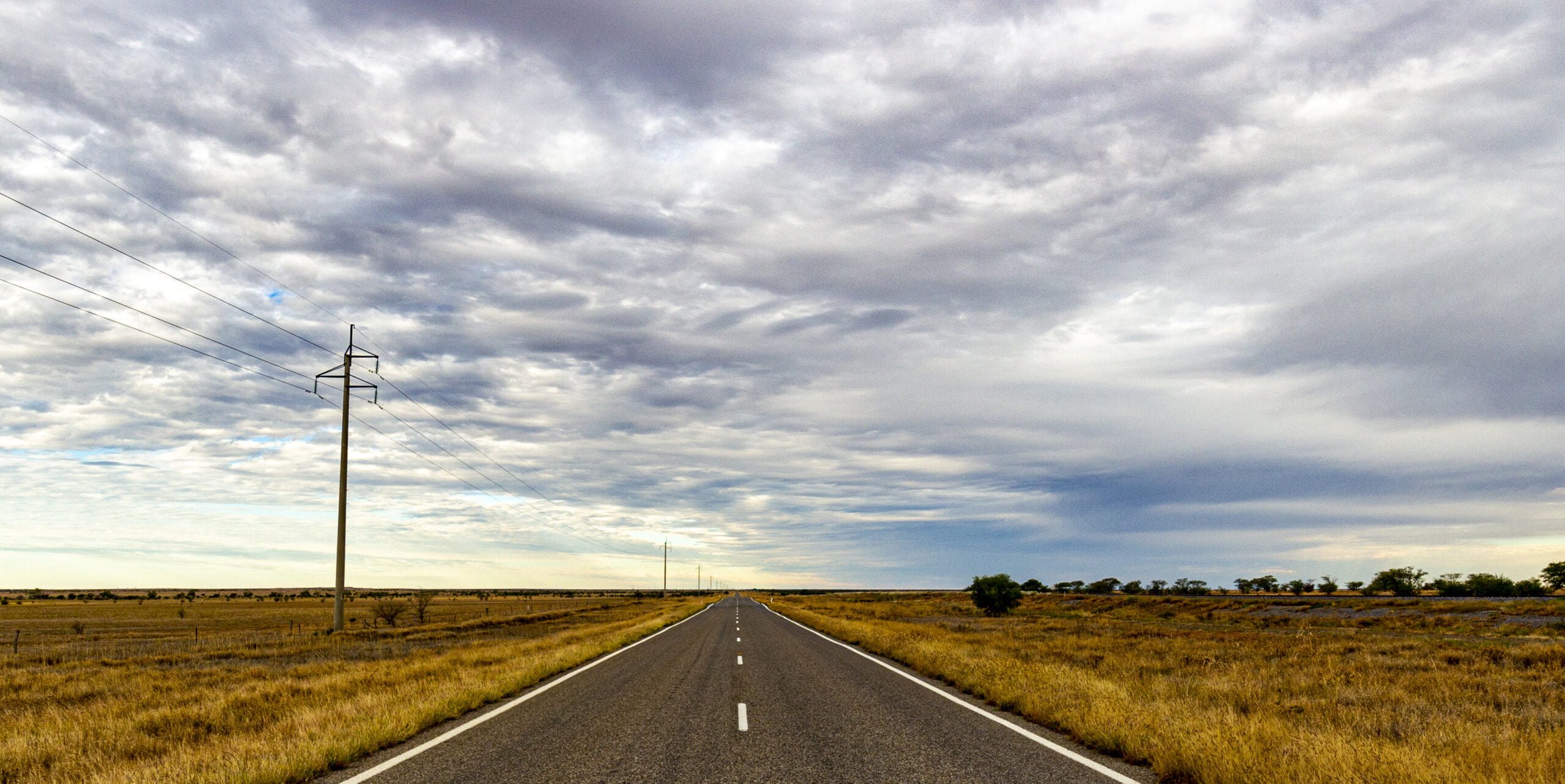 Open road in Queensland outback, arid, dry grass on either side